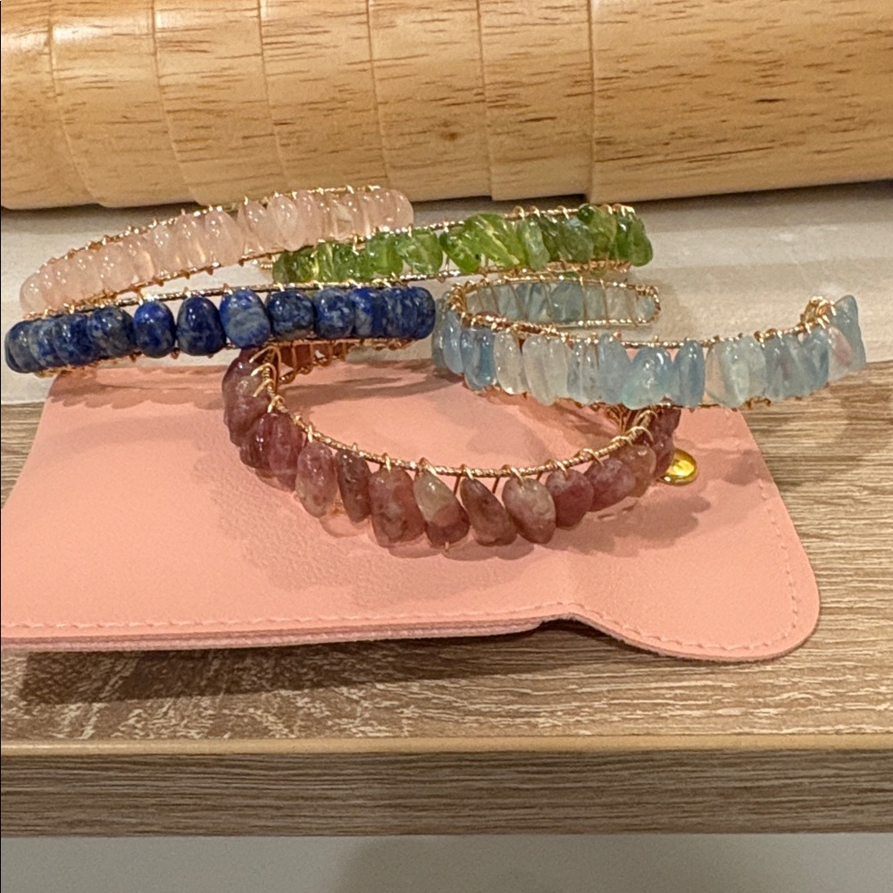 Genuine Natural Pink Tourmaline Gemstone Nuggets Adjustable Cuff Bracelet